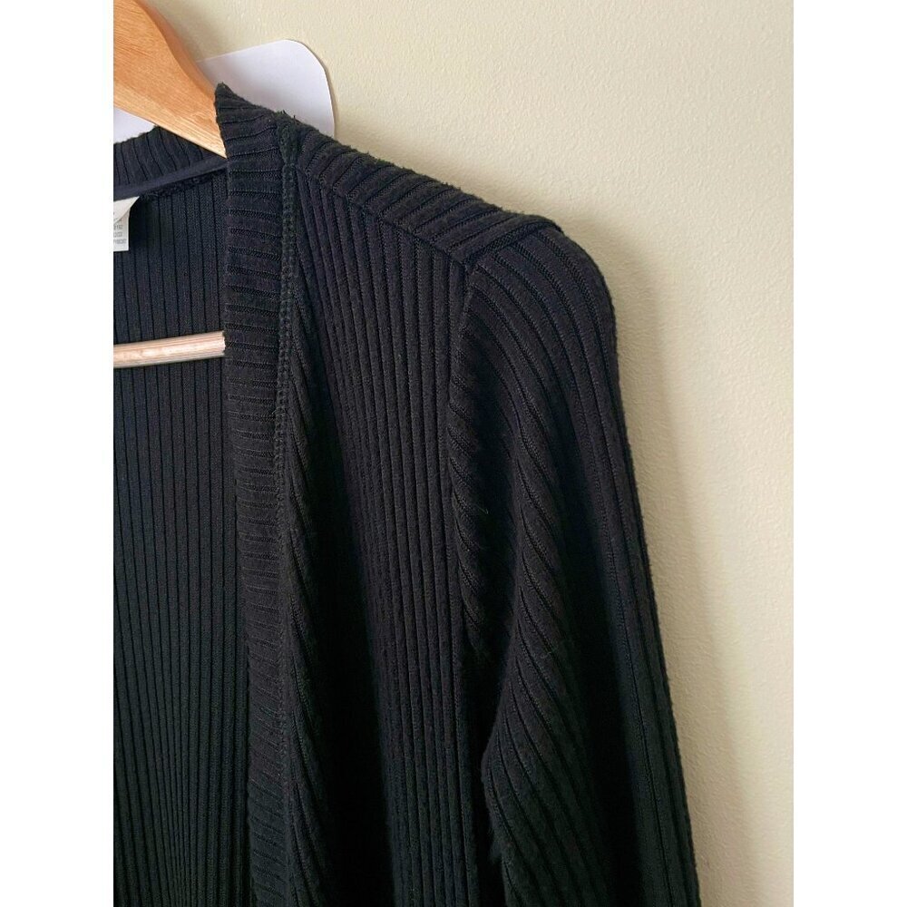 NWT YOGALICIOUS Duster Cardigan Size XS Black Long Ribbed Side Slit - Picture 6 of 12